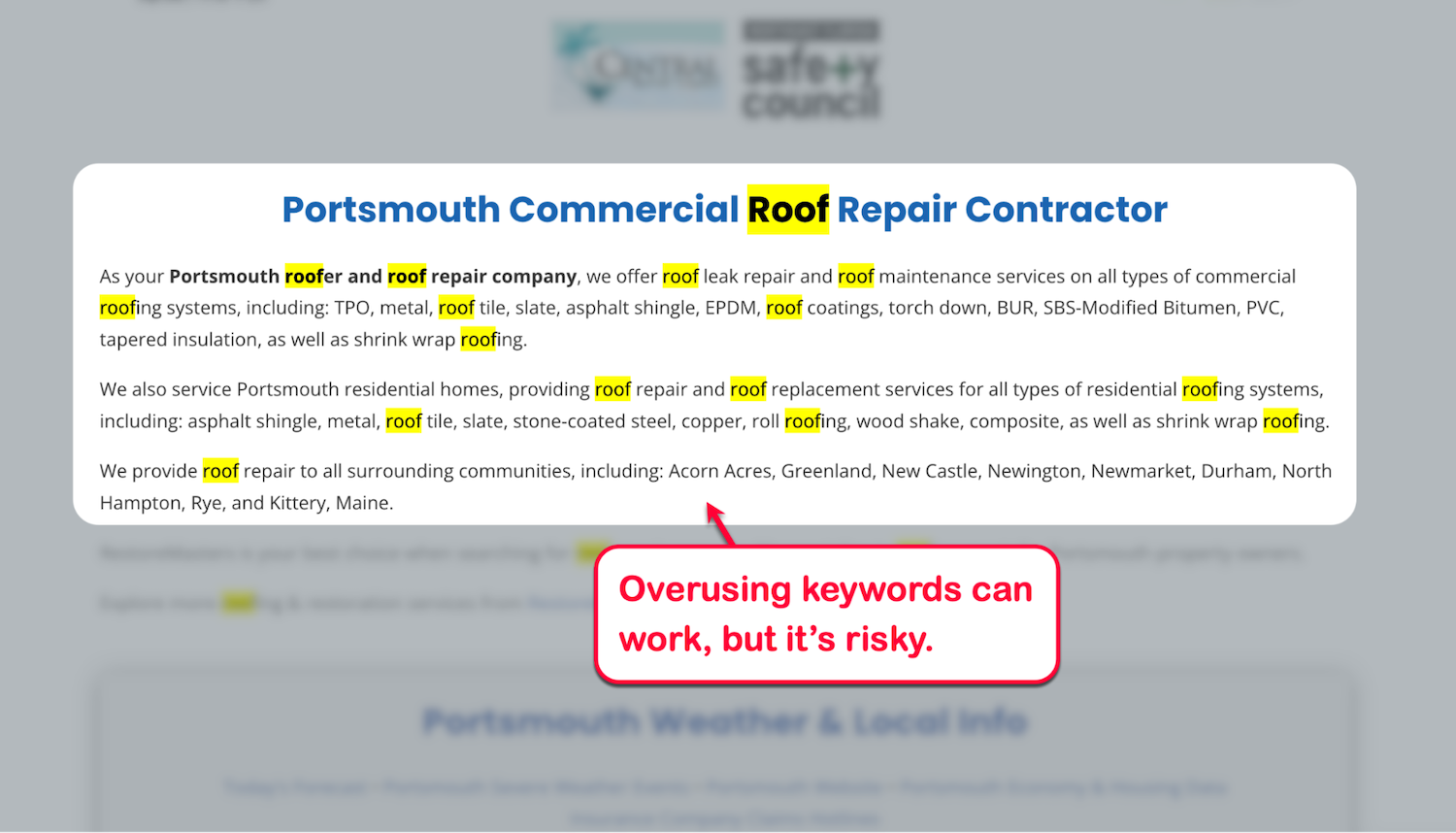 Example of overusing keywords