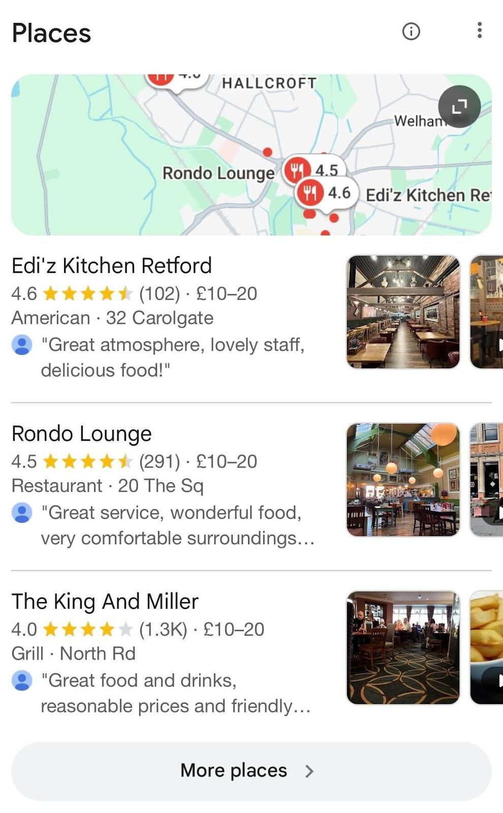 screenshot of Google's local pack 